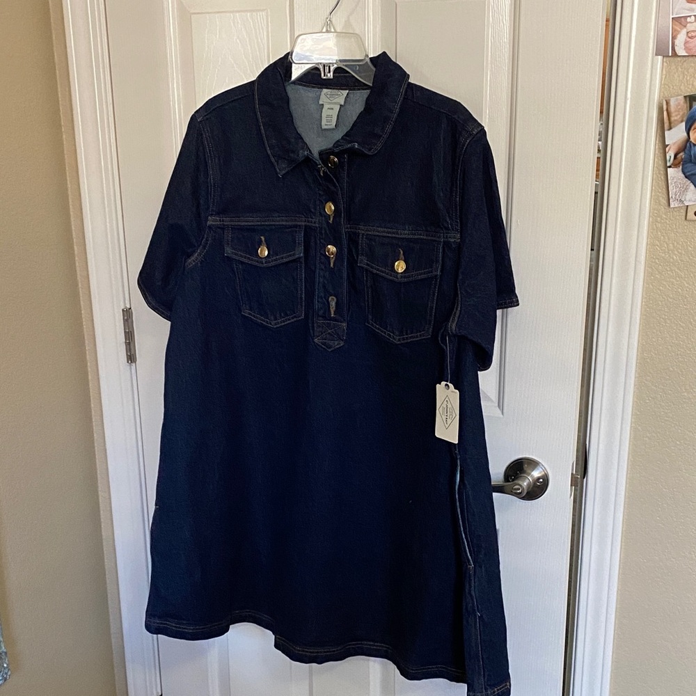 St. John's Bay Navy Blue Short-Sleeve Polo Shift Dress
